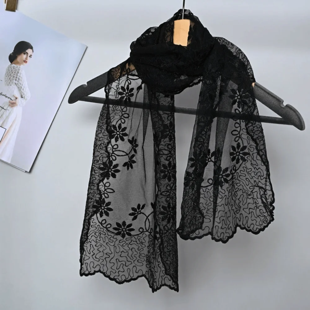 

New Lace Material Lace Scarf Luxury Sense Embroidery Design Decorative Scarf Super Fairy Elegant Headscarf Shawl Summer Season