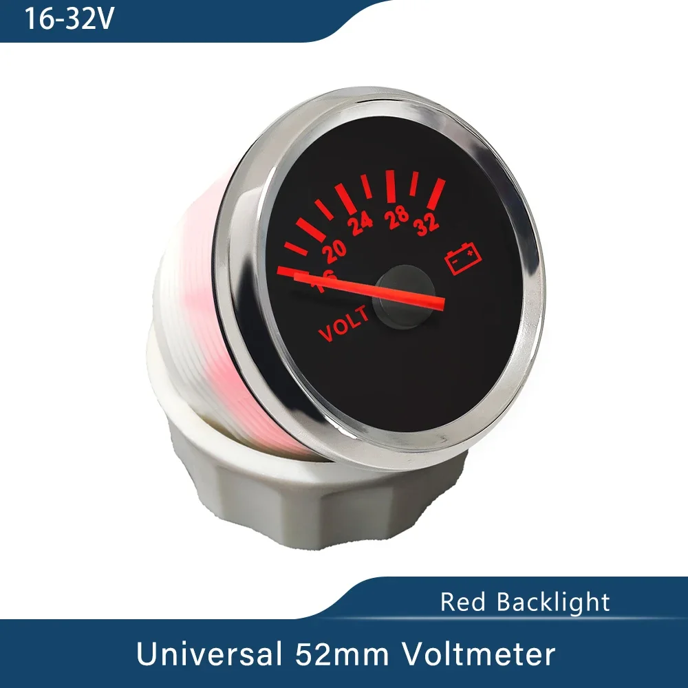 Motorcycle Car Yacht Universal Waterproof 52mm Voltmeter Volt Gauge Meter 8-16V 16-32V 8-32V with Red Backlight