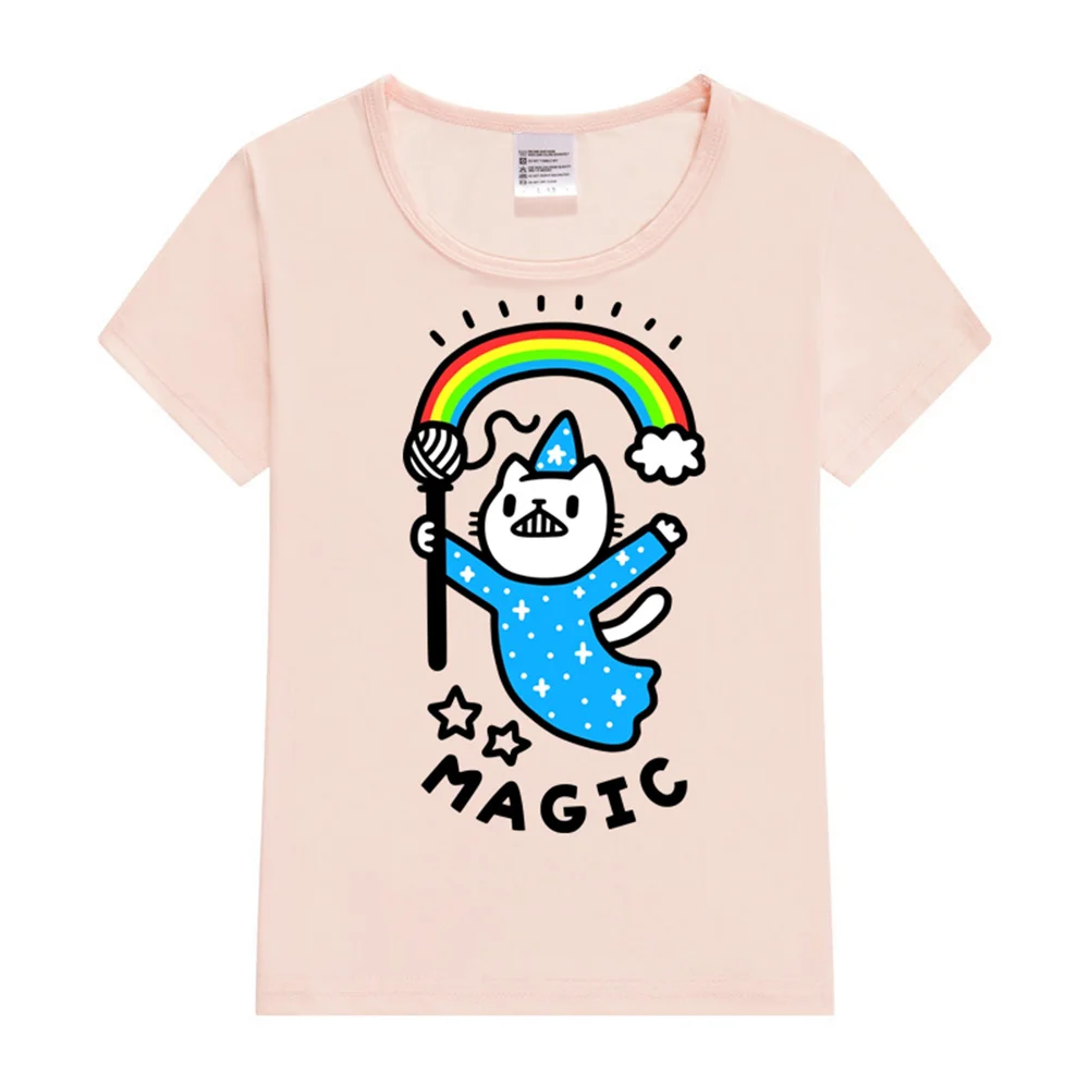 Magical Wizard Cat Kids T-Shirt Anime Y2K Tops Harajuku Fashion Clothing Short Sleeve Cartoon Style Boy Girl T-shirt