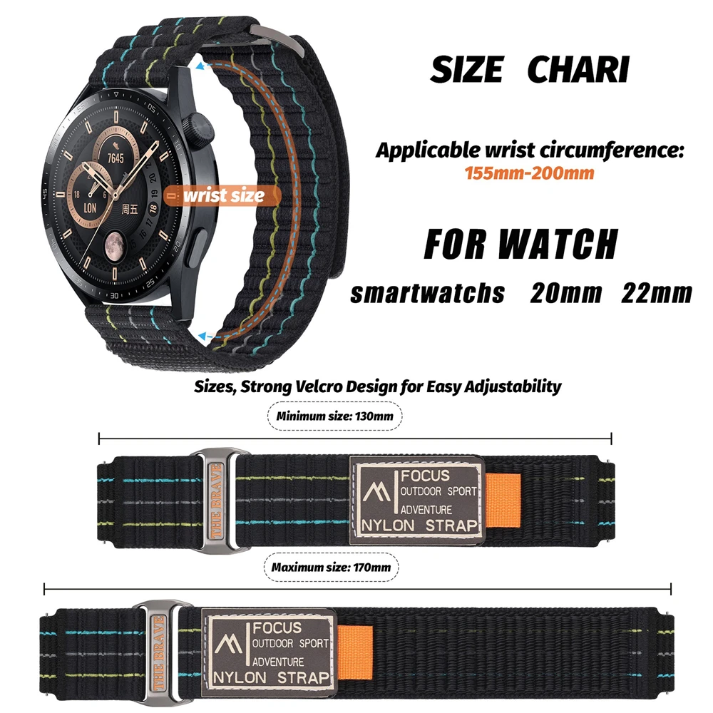 20mm 22mm woven loop strap for Huawei Watch 3 4 GT4 46MM / GT5 46MM / GT5 Pro 46MM / GT2 42mm / GT3 42mm watch sports two-piece
