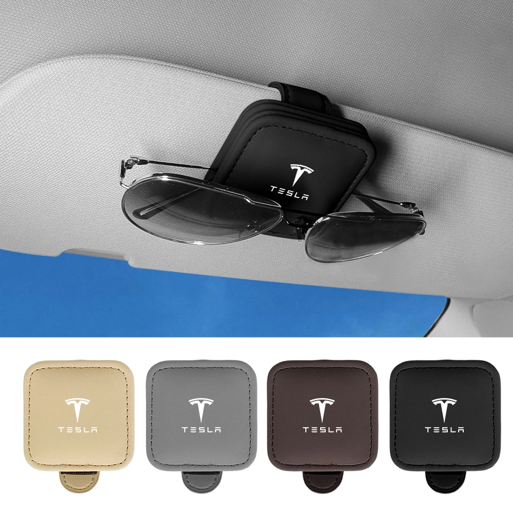 

Car Leather Glasses Clips Sun Visor Sunglasses Fixed Holder for Tesla Model 3 Model Y Model S Model X Cybertruck Roadster SpaceX