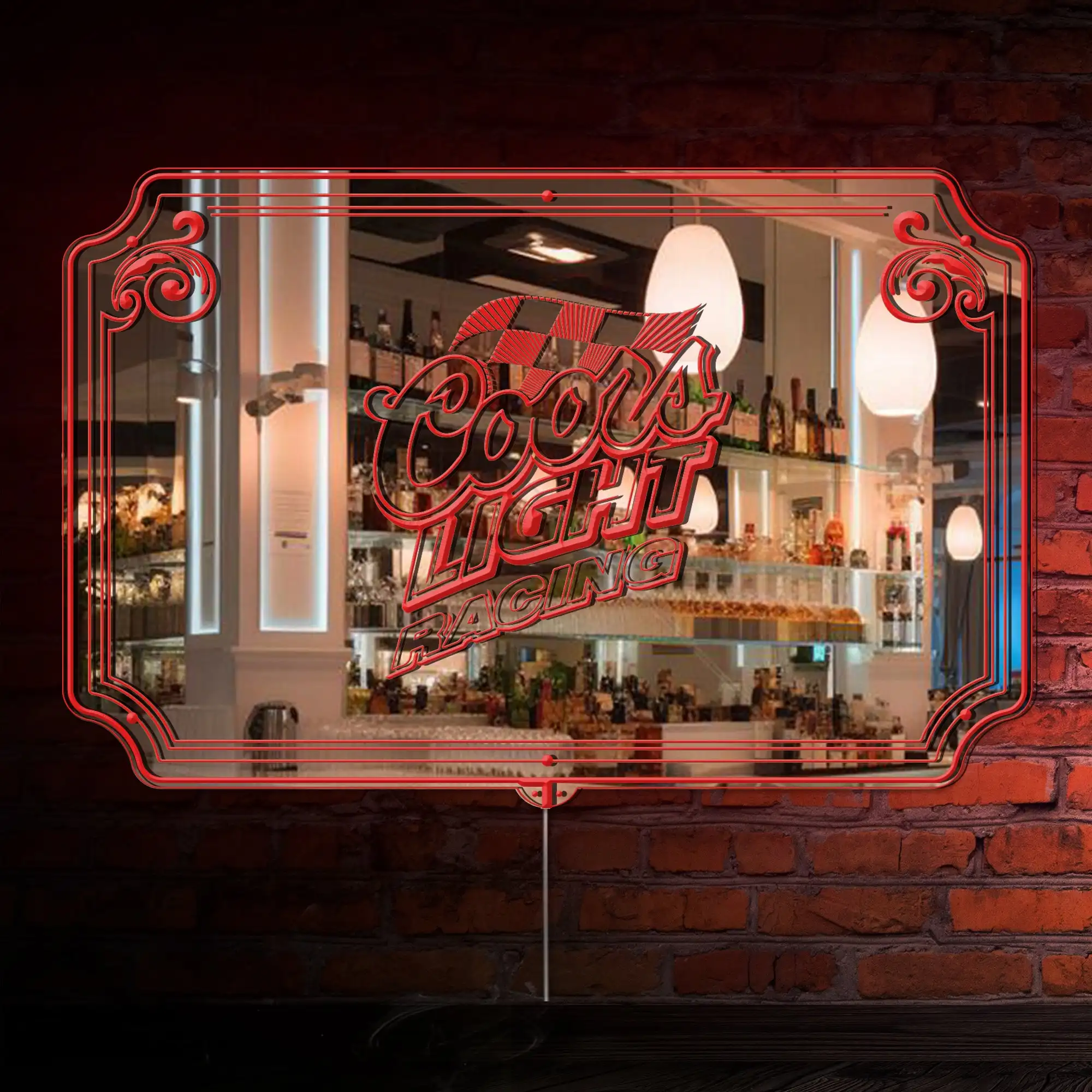 Coors Light Racing RGB LED Neon Sign with Elegant Mirror Backing