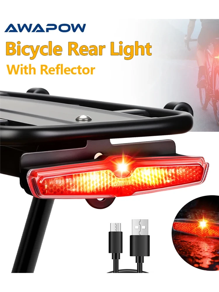 AliExpress NONE Awapow Bicycle Tail Light With Reflector Night Cycling USB Rechargeable MTB Road Bike Rear Lamp Safety Warning Lights