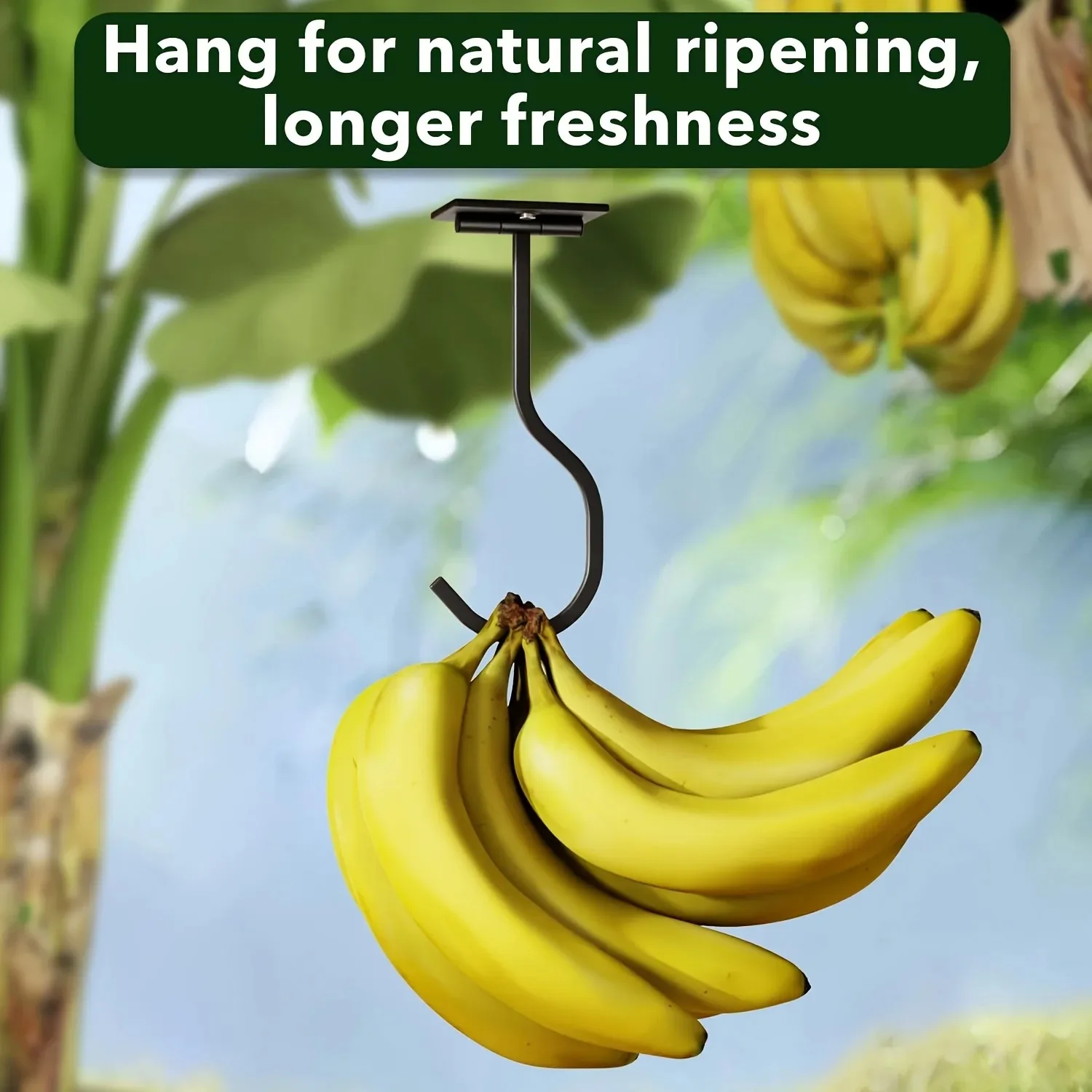 1PC Foldable Black Banana Hook - Under Cabinet Banana Holder, Self-Adhesive Banana Hanger, Heavy Duty, Saving Space, for Home view 5