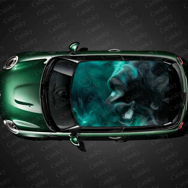 Abstract Green Smoke Car Roof Sticker Wrap Racing SUV Accessories Packaging Painted PVC Custom Car Hood Graphic Decal Decoration