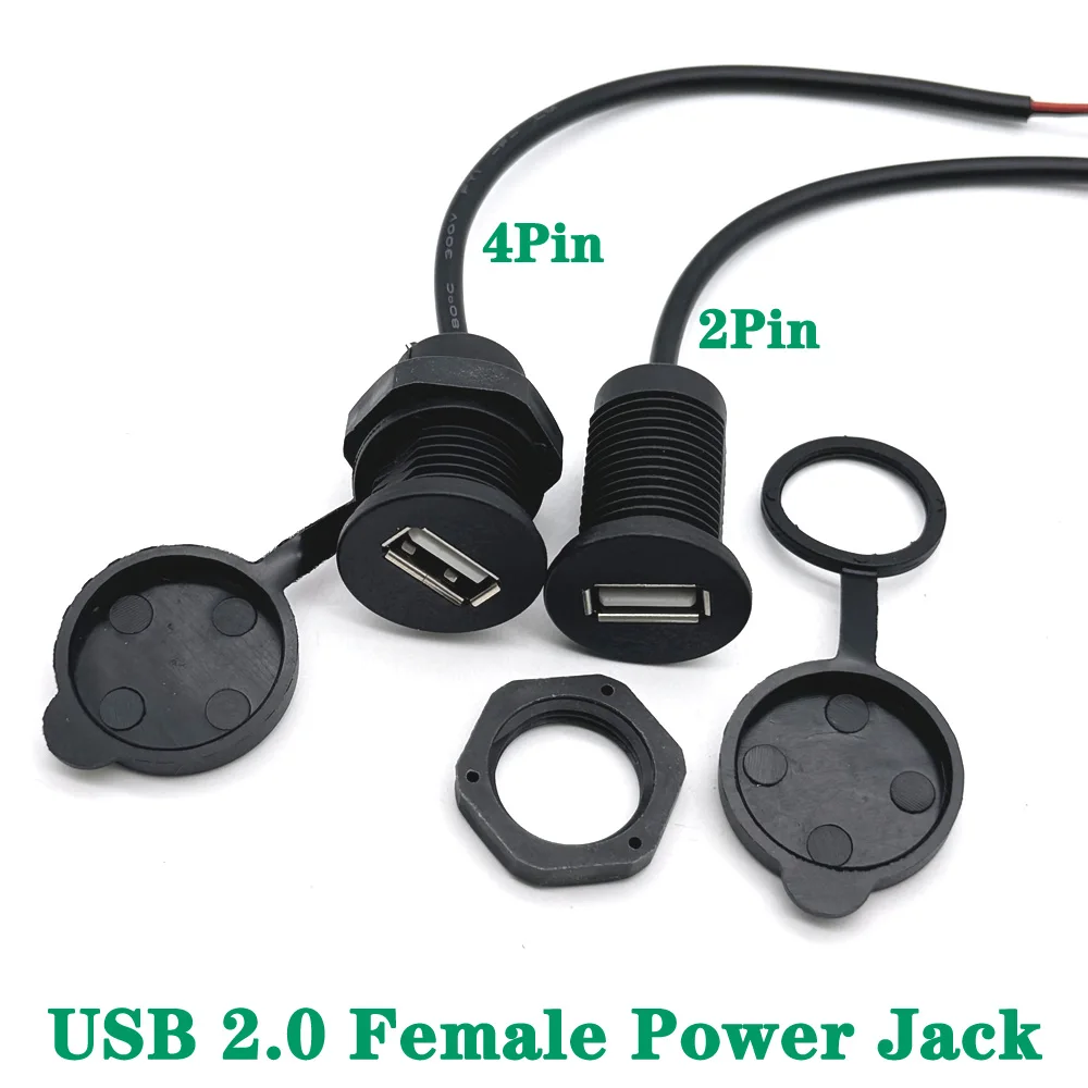 

Convenient Mounting Threaded USB 2.0 Female Power Jack 2Pin 4Pin Charging Port Connector With Cable USB Charger Socket