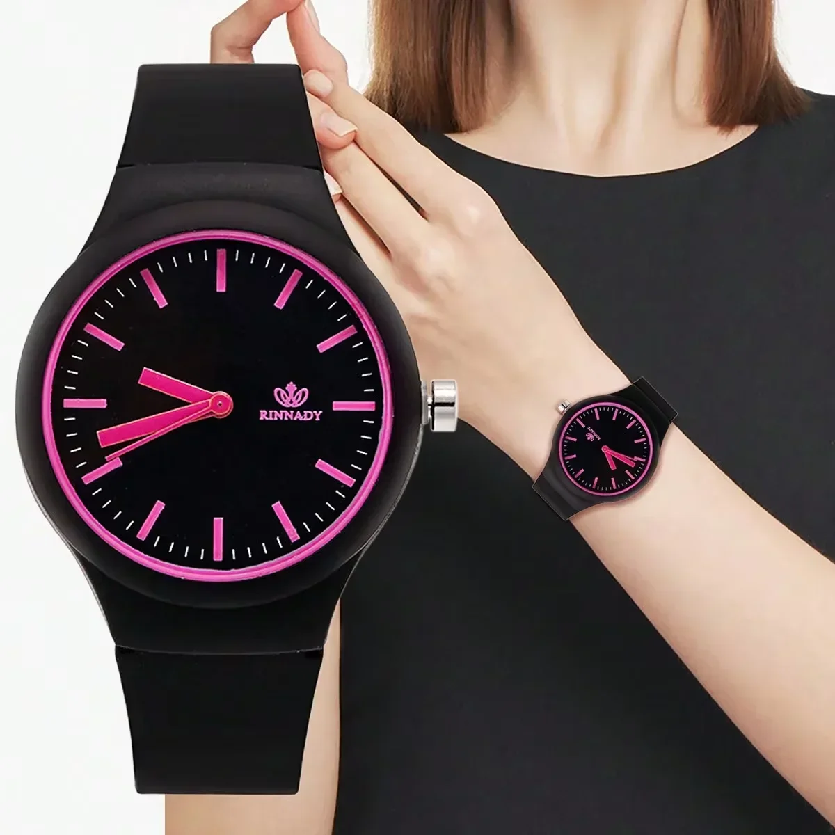 Mode 2026 Simple Scale Women's Quartz Watch Casual Black Silicone Sport Comfort All-Match Clock Wristwatch