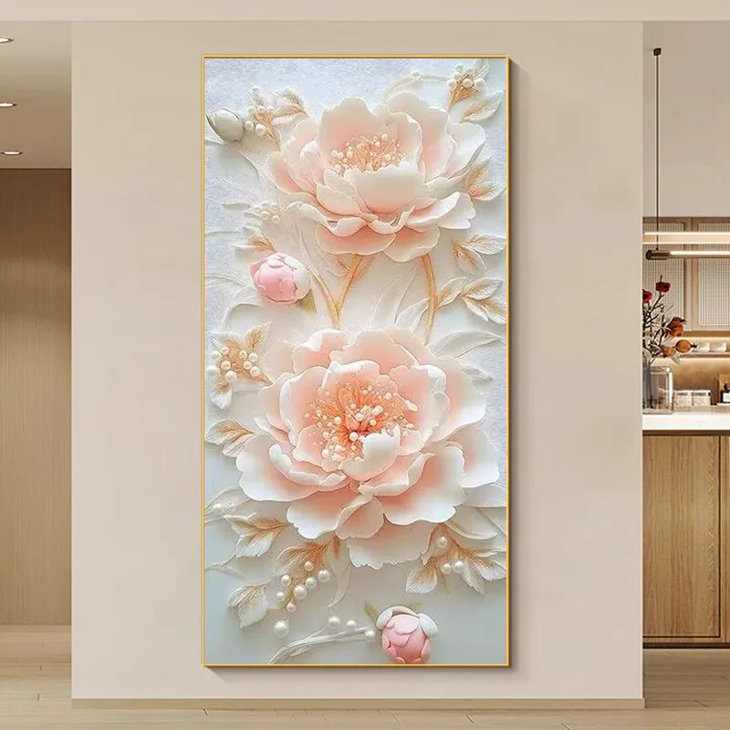 

Современный Простой Теплый Алмазный Гобелен с Пионами, Ручная Работа, Картина для Гостиной/Прихожей, Самоклеящийся Набор для Вышивки Крестом