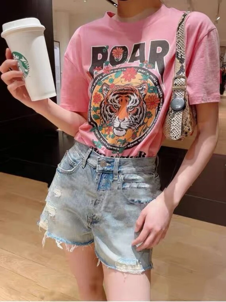 

2023 Spring Summer New Arrive Woman Flroal Printe T-Shirt Tiger Print Free Shipping Brand France Paris Tops