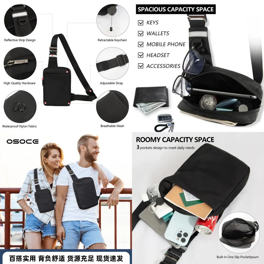 

【Новый стиль】OSOCE British - мужская нагрудная сумка для мобильного телефона, для активного отдыха, путешествий, водонепроницаемая и износостойкая, многофункциональная.