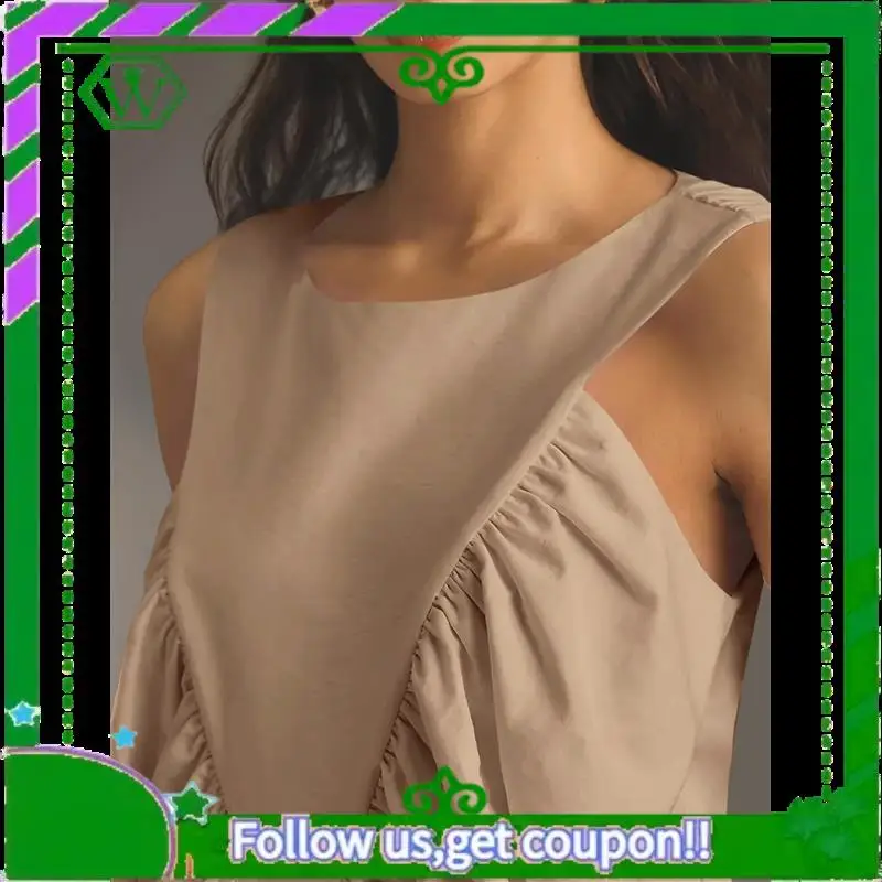 

A18P-Womens Peplum Babydoll Tank Tops Summer Sleeveless Loose T Shirts Casual Shirred Flowy Tops