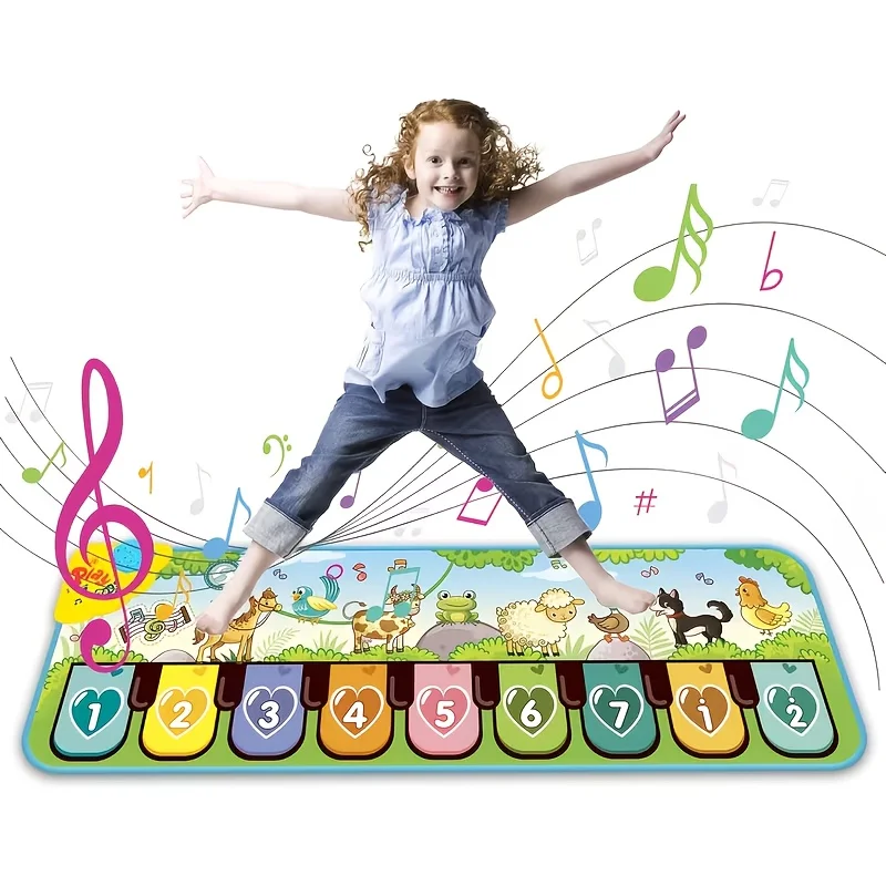 Kids Piano Mat 110cm, Animal Sounds, Dual Mode Music Toy, Artistic Motor Skill Toy,Foldable Toddler Learning Mat