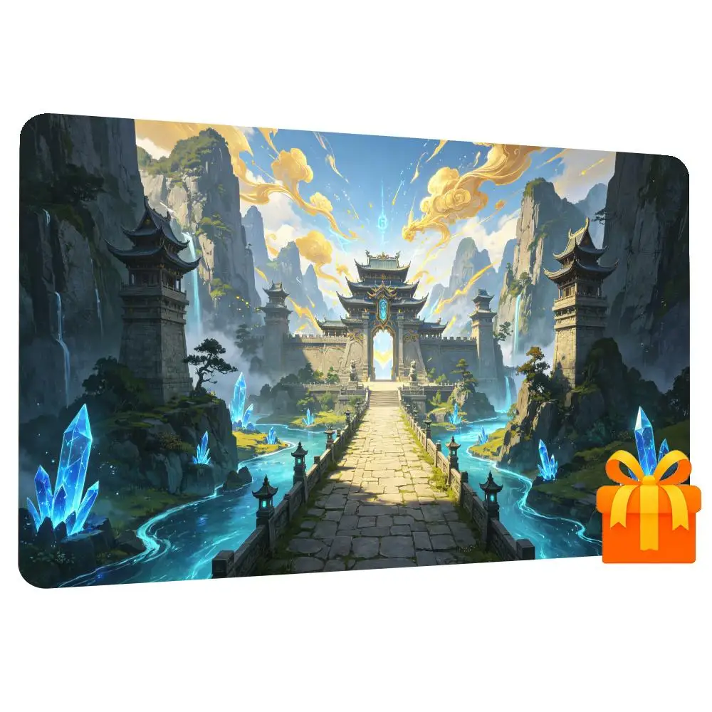 Large Card Gaming Mouse Pad Fantasy Mountain TCG Playmat Anti-Slip Rubber Deskmat Office Desk Accessories Stitched Edges GameMat