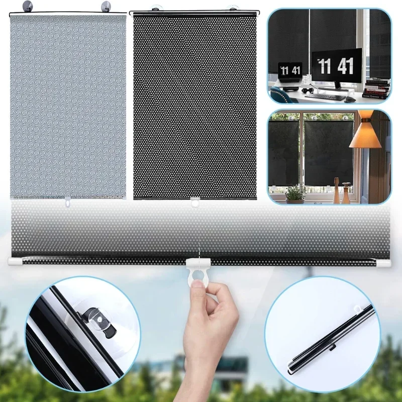 Universal Roller Blinds Suction Cup Sunshade Blackout Curtain with Thermal Insulated UV Protection Nail-free Car Window Shades