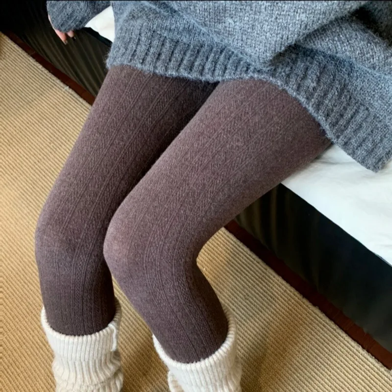 التخسيس الجوارب الحرارية مخطط الحرارية سراويل قطنية للنساء الفتيات شتاء دافئ سميكة جوارب طويلة متماسكة خمر جوارب طويلة دافئة #4
