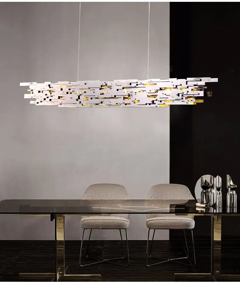 Postmodern LED Chandelier Dining Room Island Chrome