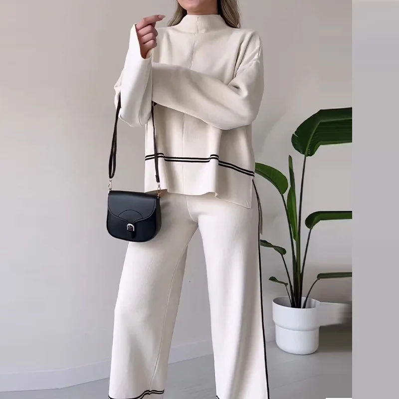 

2024 Autumn Winter 2 Pieces Women's Pajamas Set Knitted Sweater Wide Leg Jogging Pants Home Suit Female Oufit Sets Tracksuit