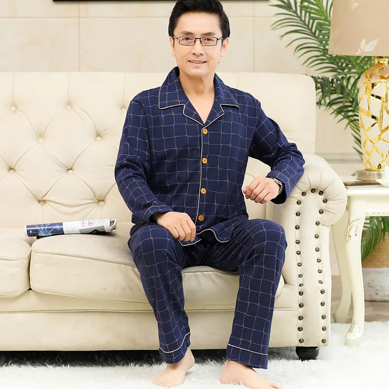 Luxury Brand Sleepwear Men Pajama Sets Long Sleeve Cardigan Pants Two Pieces Autumn Loungewear Plaid Pajamas Loose Big Size