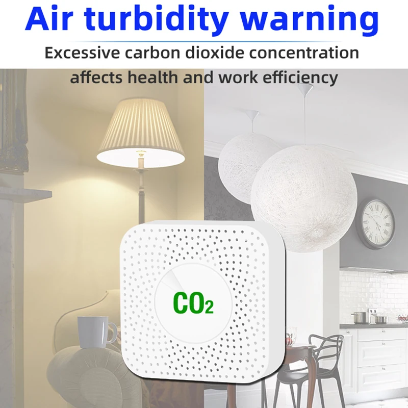 Wi fi tuya detector de dióxido carbono em casa inteligente ligado sensor co2 qualidade do ar detector vegetais galpão escola