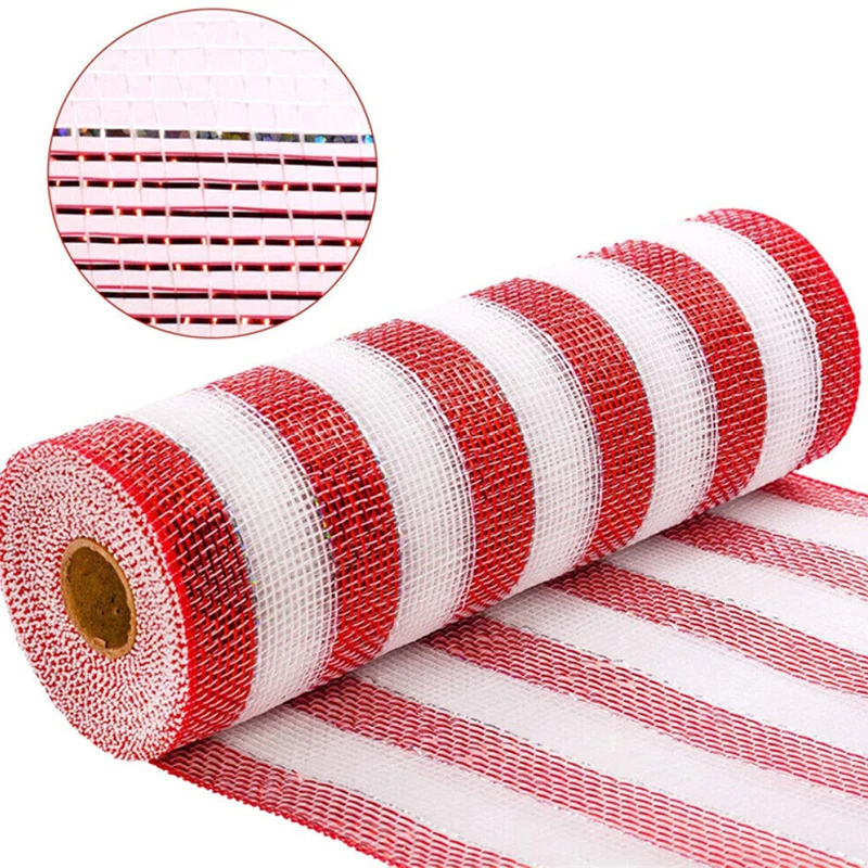 Xmas Ornament 26cmx10 Yard DIY Red White Candy Cane Decoration Handmade Christmas Wreath Tree Stripes Mesh Meterial Making