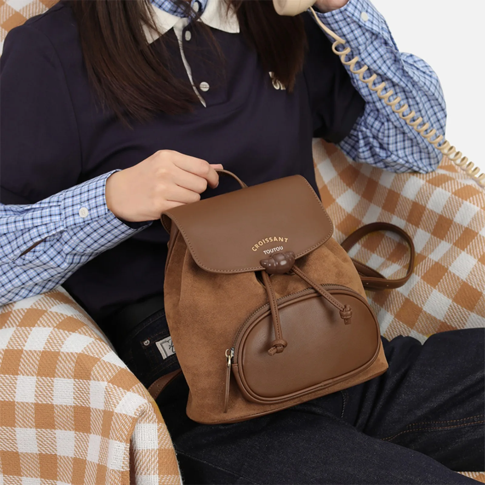 TOUTOU Women Backpack for Christmas Gift Vintage Brown Original Designer Brand Autumn Shopper Bag for Wallet Cosmetics Storage