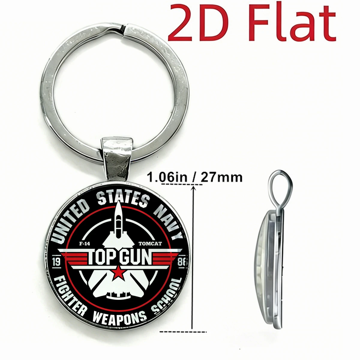 1PC Top Gun F-14 Tomcat United States Navy Glass Dome Keychain Fighter Jets School Fighter Jet 2D Metal Key Ring Fan Gift
