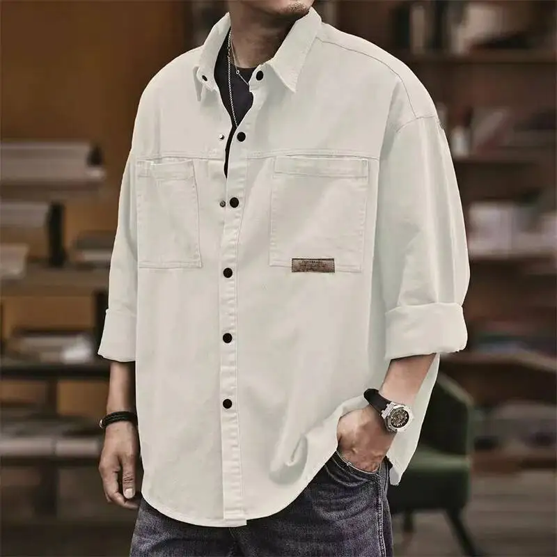 

Autumn Men's Long Sleeve Cargo Casual Korean Fashion Oversize Blouses Hombre 2025 New High Street Y2K T Shirt Baggy Jacket