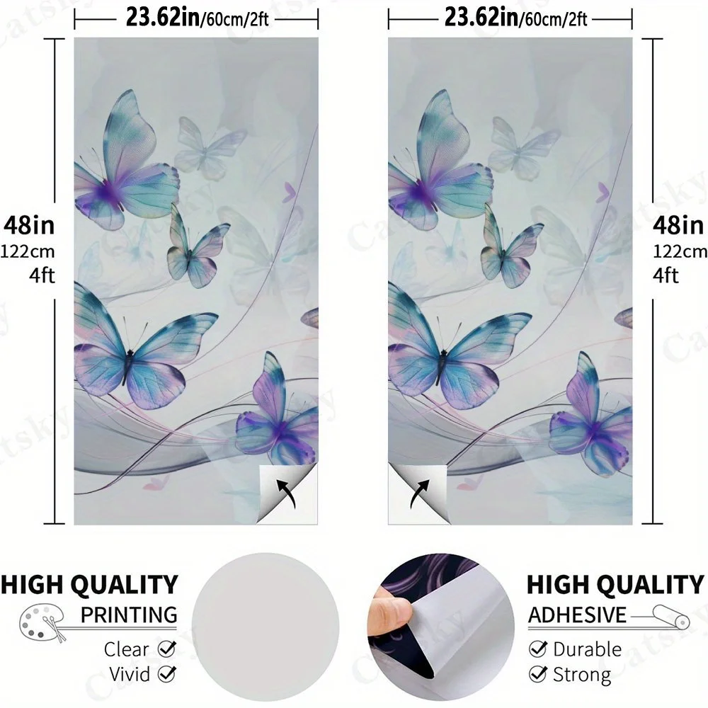 Blue Purple Butterflies,Delicate Winged Insect Art,Soft Color Decor,High Value! 2D Flat Vinyl Sandboard Stickers - Bubble-Free,