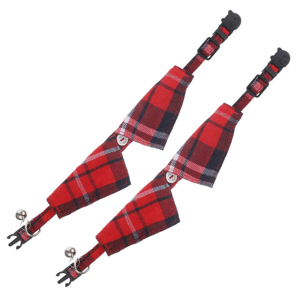 

2Pcs Cat Collar Adjustable Plaid Safety Buckle Bell Charms Pet Neckwear Decorative for Cats Dogs Puppies Special Occasions Gift