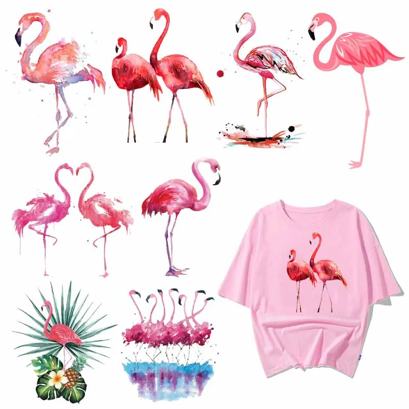 Iron on Lovely Flamingo Patches for Girl Clothing DIY T-shirt Applique Heat Transfer Vinyl Stickers on Clothes Thermal Press H