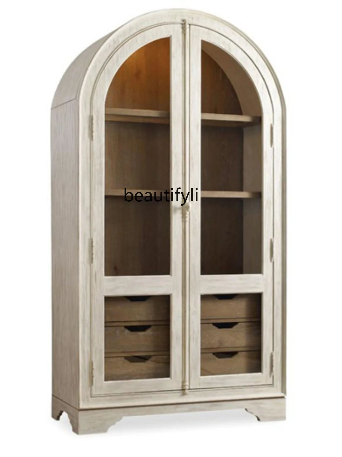 

French Country Retro Solid Wood Arch Bookcase Sideboard Hallway European American Style Storage Display Cabinet