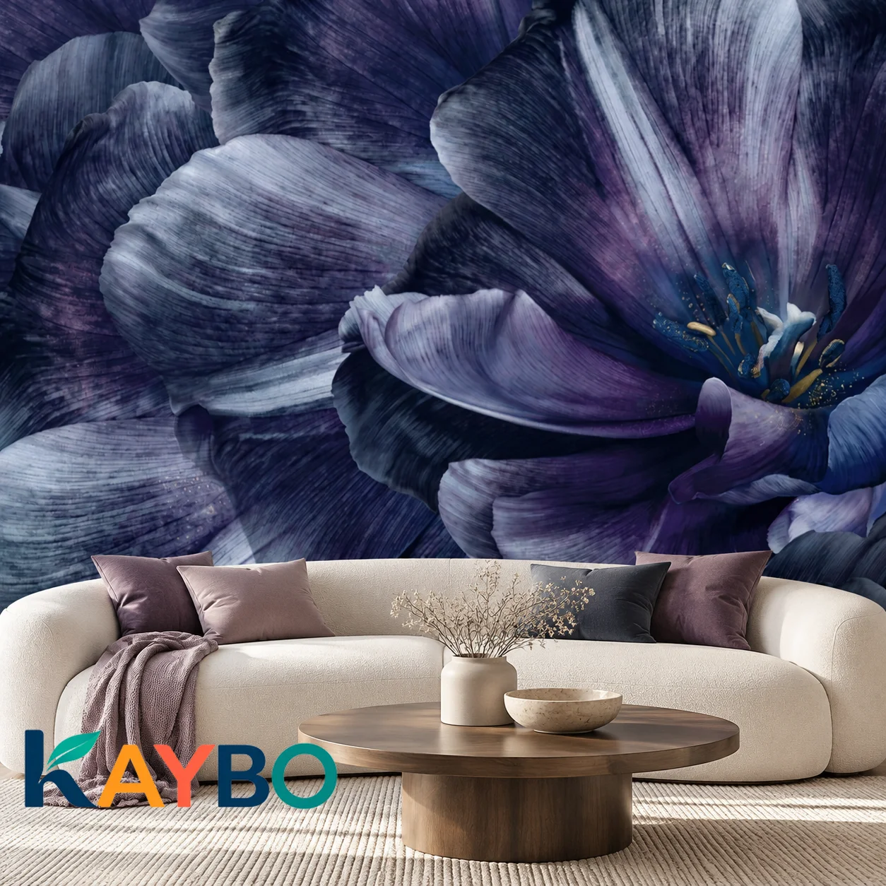 Floral Wallpaper Mural Non Self Adhesive Indigo Purple Petal Flower Macro Botanical Wall Decor Luxury Bedroom Living Room Accent