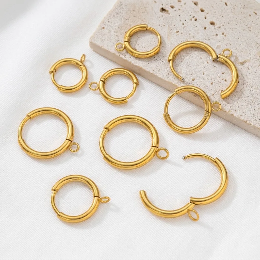 10pcs/Lot Stainless Steel Gold Color Plated Huggie Earrings Hooks with Loop Ear Post Jump Ring For DIY Jewelry Making Findings
