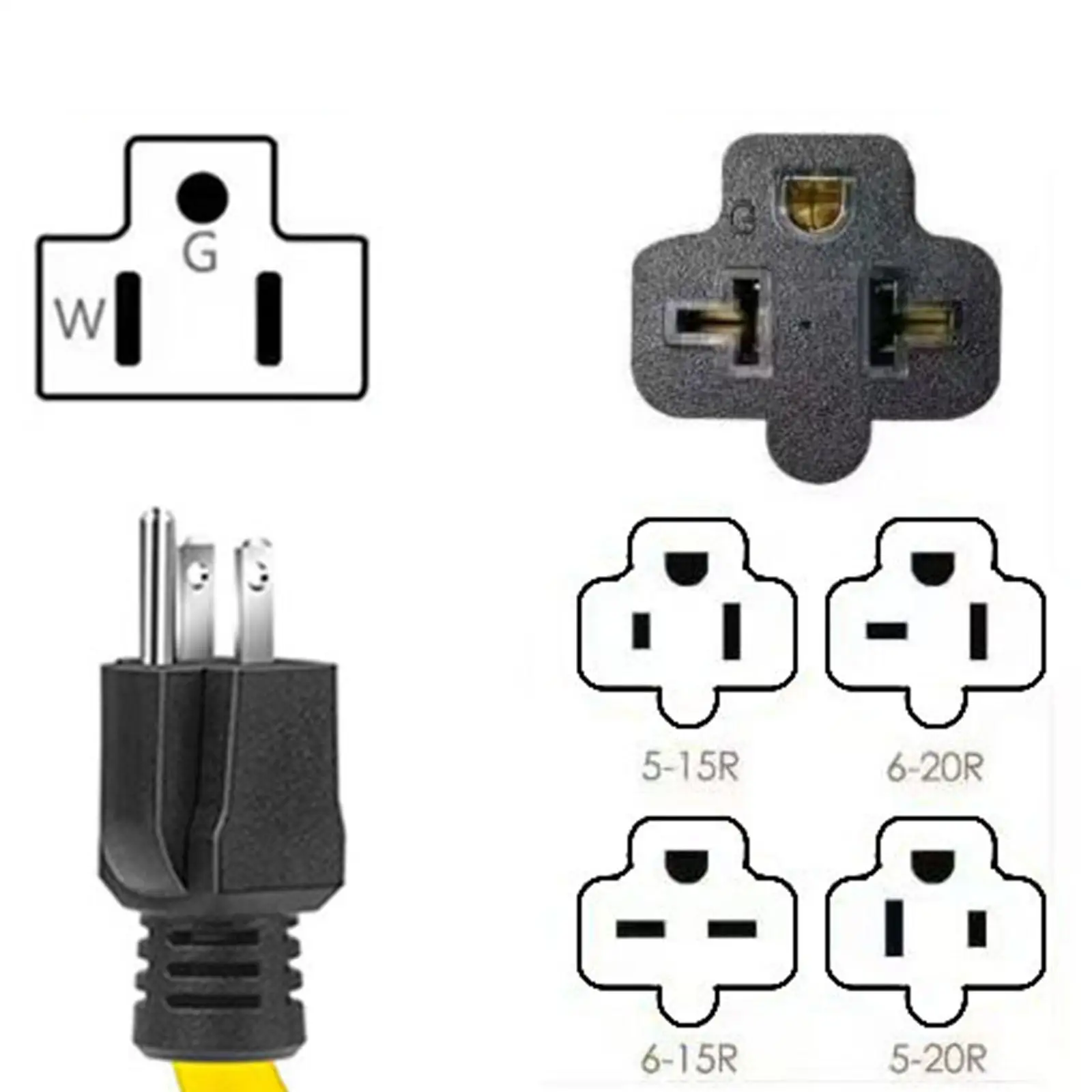Heavy Duty Extension Cord Versatile Practical PVC Compact 15A/20A Heat Resistant Accessories Xn5-15P to 5-15R 6-15R 5-20R 6-20R