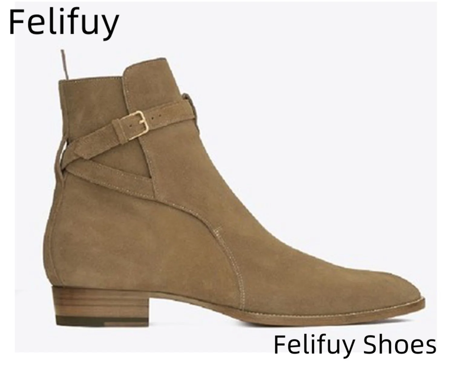 New Grey Men's Autumn Pointed Buckle Belt Comfortable Short Boots Fashionable Men's Comfortable Cow Suede Boots High Top Boots
