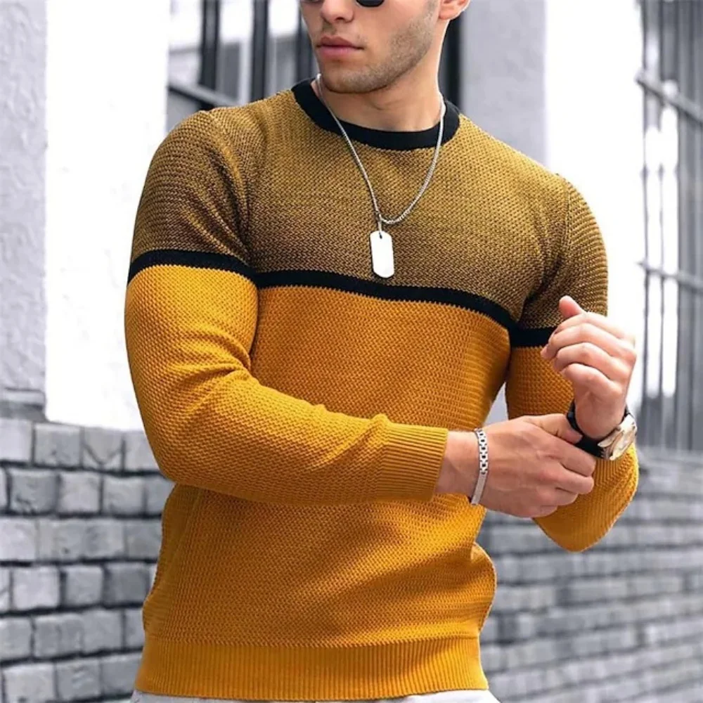 

Autumn and winter Men's T-shirt Trend Casual And Comfortable Home Round Neck Slim Striped Pullover Long-Sleeved Tops
