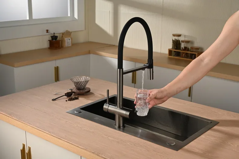 صنبور مياه منقى 3 في 1 للمطبخ، حوض خضروات، صنبور حوض نحاسي كامل #6