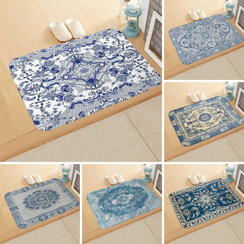 Boho Persian Rug Pattern Kitchen Bath Entrance Door Mat Flannel Carpet Doormat Bedroom Mats Anti-Slip Absorbent Home Decor