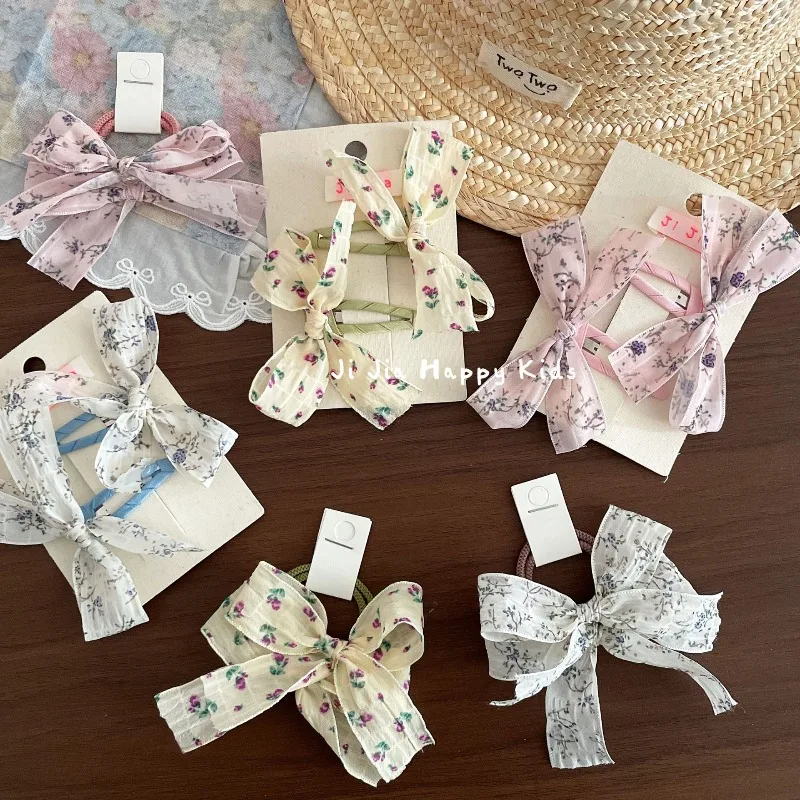 

Forest Style Korean Floral Bow Hair Tie for Girls High Elasticity Sweet Spring Hair Scrunchie Versatile Stray Hair Clip Headwear