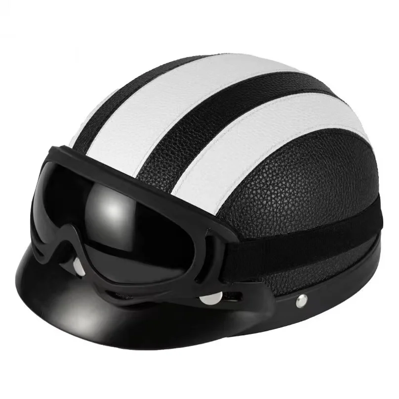 Vintage for Harley Leather Helmet for Men Women Winter Warm Universal Lightweight Half Helmet Electric Bicycles Great Gift Set