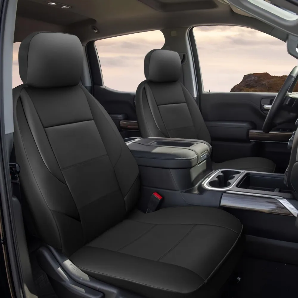 

Чехлы на сиденья на заказ для грузовиков Chevy Silverado 1500, 2500, 3500 — комплект из 2 предметов из черной синтетической кожи