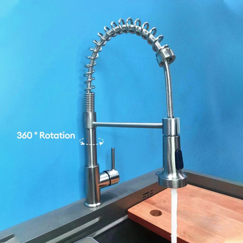 Baokemo Kitchen Pull Down Spring Sink Faucet 360 Rotation Hot Cold Mixer Tap