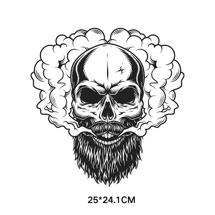 Punk Skull Street Cool Skull Hot Stamping DTF Thermo Sticker Decals Heat Transfer Clothes Clothing DIY Pattern Wholesale