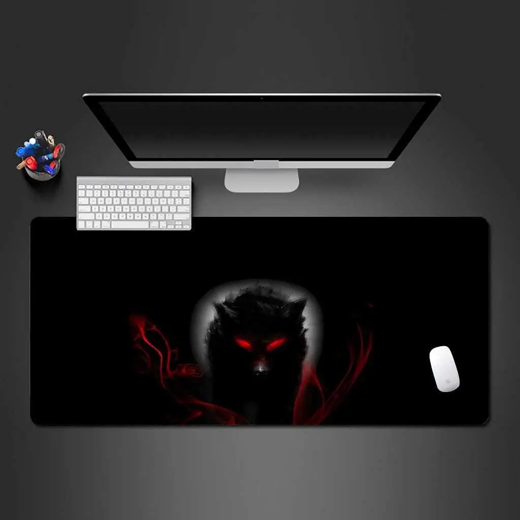 

Evil Wolf Eyes Gaming Mouse Mat Black Animal Large Mouse Pad with Non-Slip Rubber Stitched Edges for Office Working 800x300mm