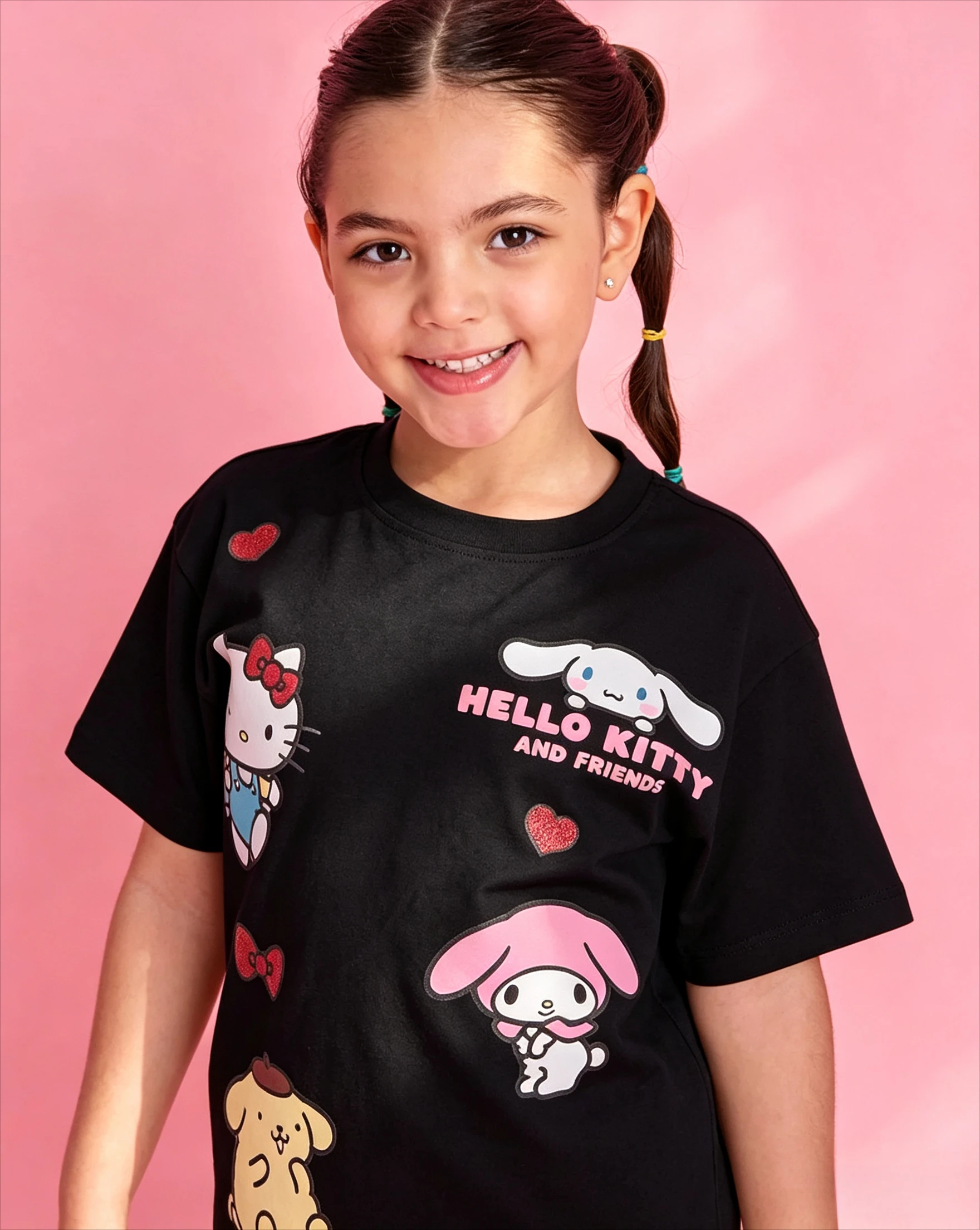 Girls Hello Kitty and Friends T‑Shirt My Melody Cinnamoroll Print Short Sleeve Cotton Kids Casual Summer Tee
