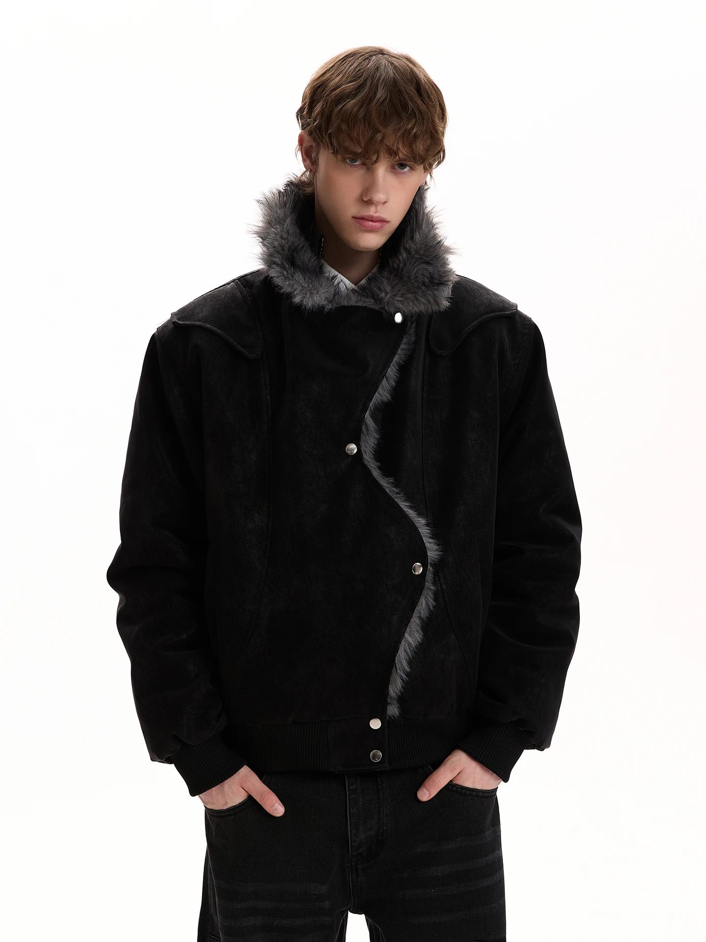 

Мужская зимняя куртка PUEE с меховым воротником, свободного кроя, с дизайном Mountain Eagle, с внутренней подкладкой из полиэстера