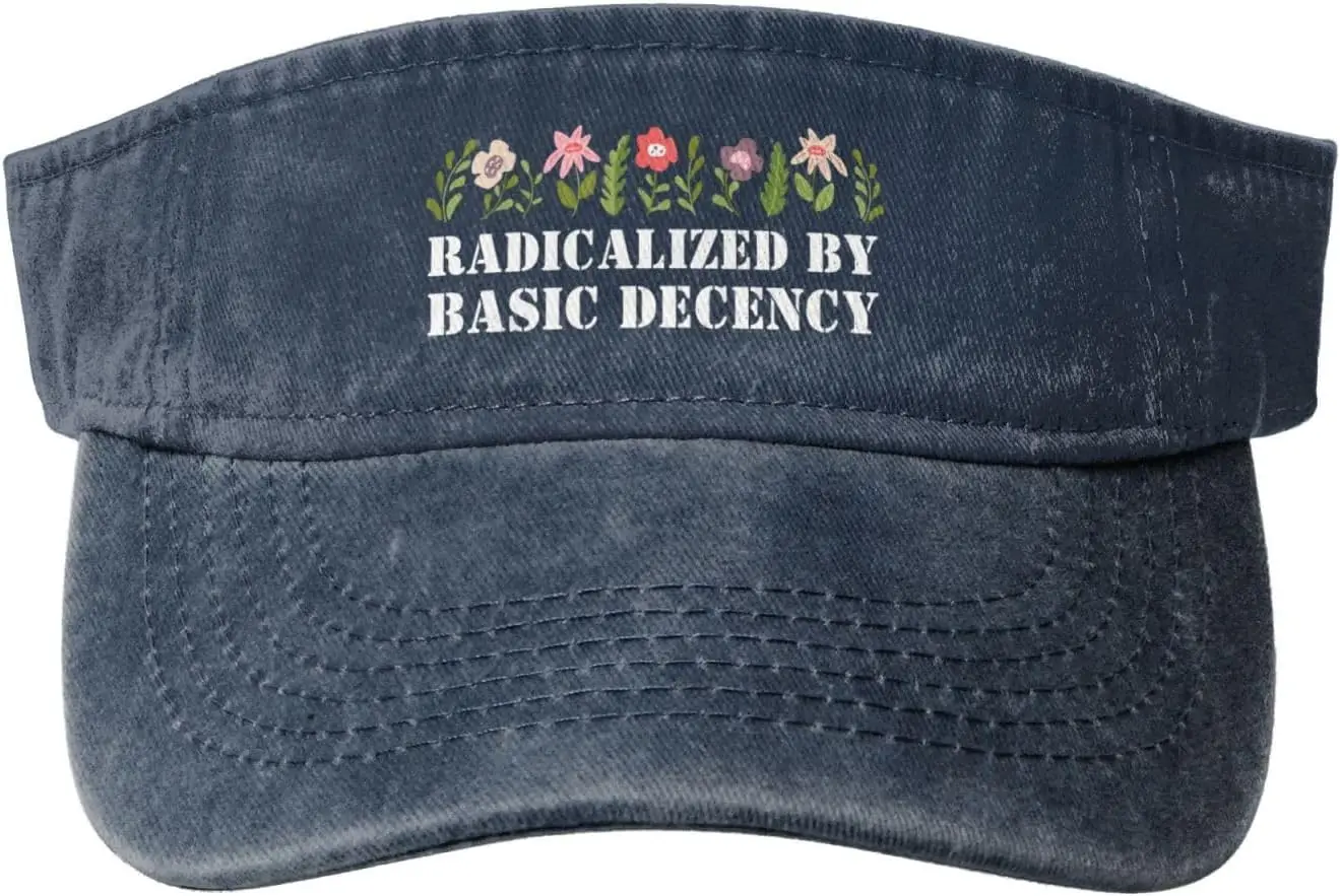 

Radicalized by Basic Decency Denim Visor Hat Golf Sports Empty Top Cap Men Women Black