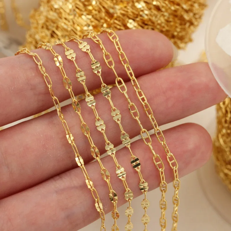 14K Gold Filled Necklace Making Chain 1 Meter Wholesale Diverse Styles for DIY Jewelry Making Bracelets & Necklaces