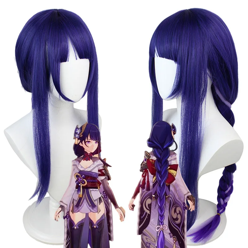 

Game Genshin Impact Raiden Shogun Cosplay Wig 90cm Women Headwear Long Ponytail Purple Heat Resistant Synthetic Hair Baal Wigs