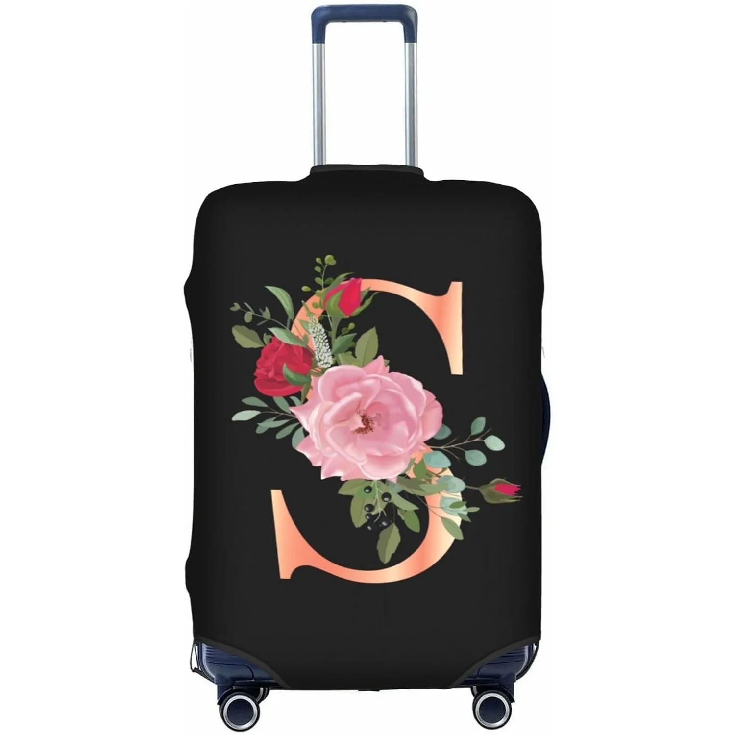 

Чехол для дорожного багажа с цветочной буквой S, защита для чемодана из спандекса, эластичный моющийся эластичный чехол для чемодана, подходит для багажа 25-28 дюймов